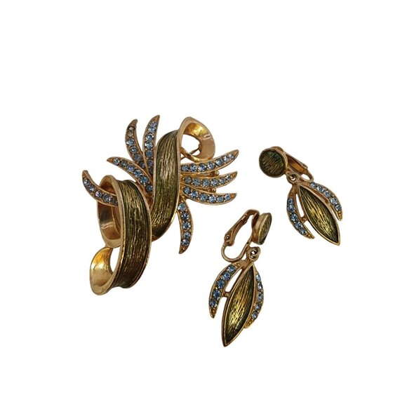 Vintage Signed Hollycraft Enamel and Rhinestone Brooch Set (A4786) - Picture 4 of 7